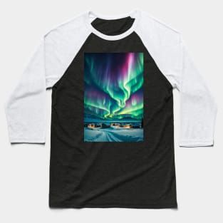 Northern Lights Over A Mountain Village Baseball T-Shirt